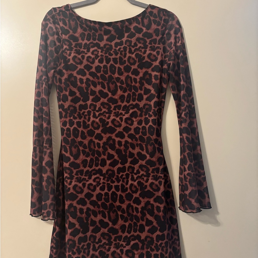 Black and Brown Animal Print Long Sleeve Dress